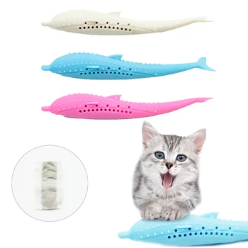 

Cat Toys Soft Silicone Fish-Shaped Mint Toothbrush Cat Toys Fish Interactive Catnip Pet Cleaning Teeth Chew Toys Pet Supplies