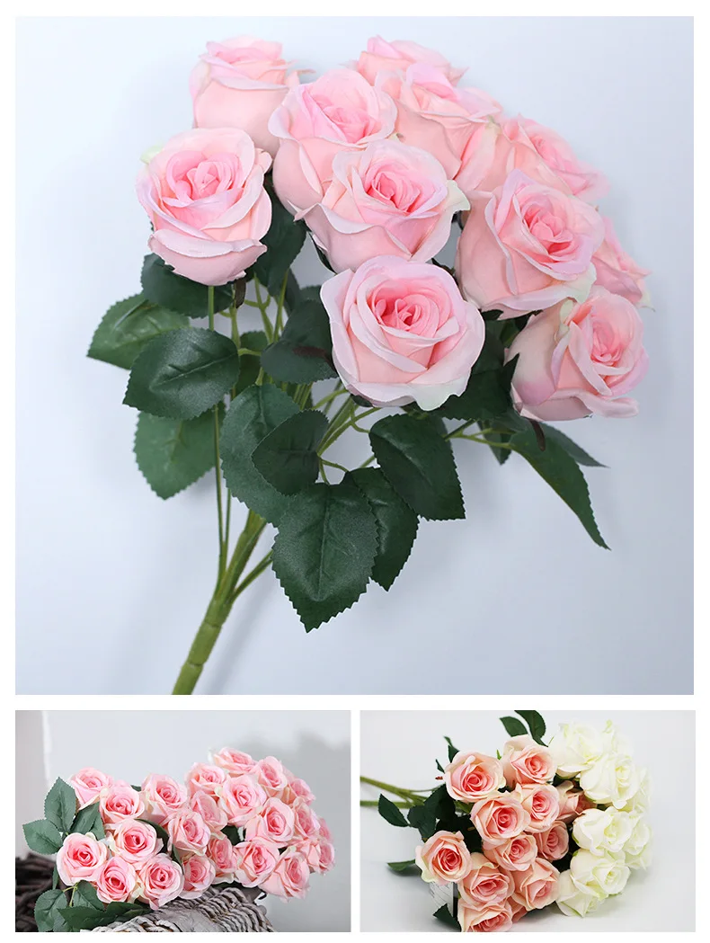 JAROWN 12 Heads Silk Roses Bride Holding Flowers Royal Blue Fake Rose Flowers Home Wedding Arch Table Decor Artificial Flower (45)