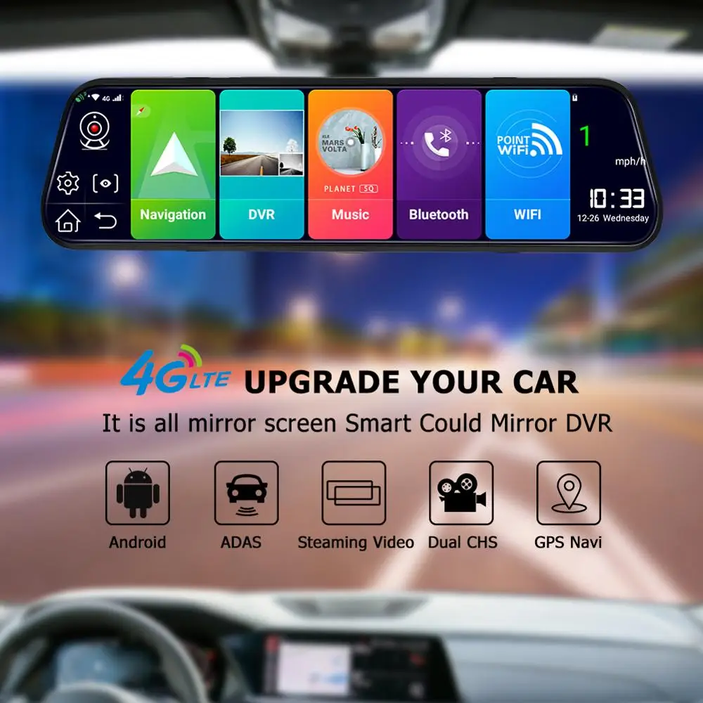 9,66 дюймов 4G Android 8,1 Автомобильное зеркало заднего вида DVR камера gps Navi Dash Cam