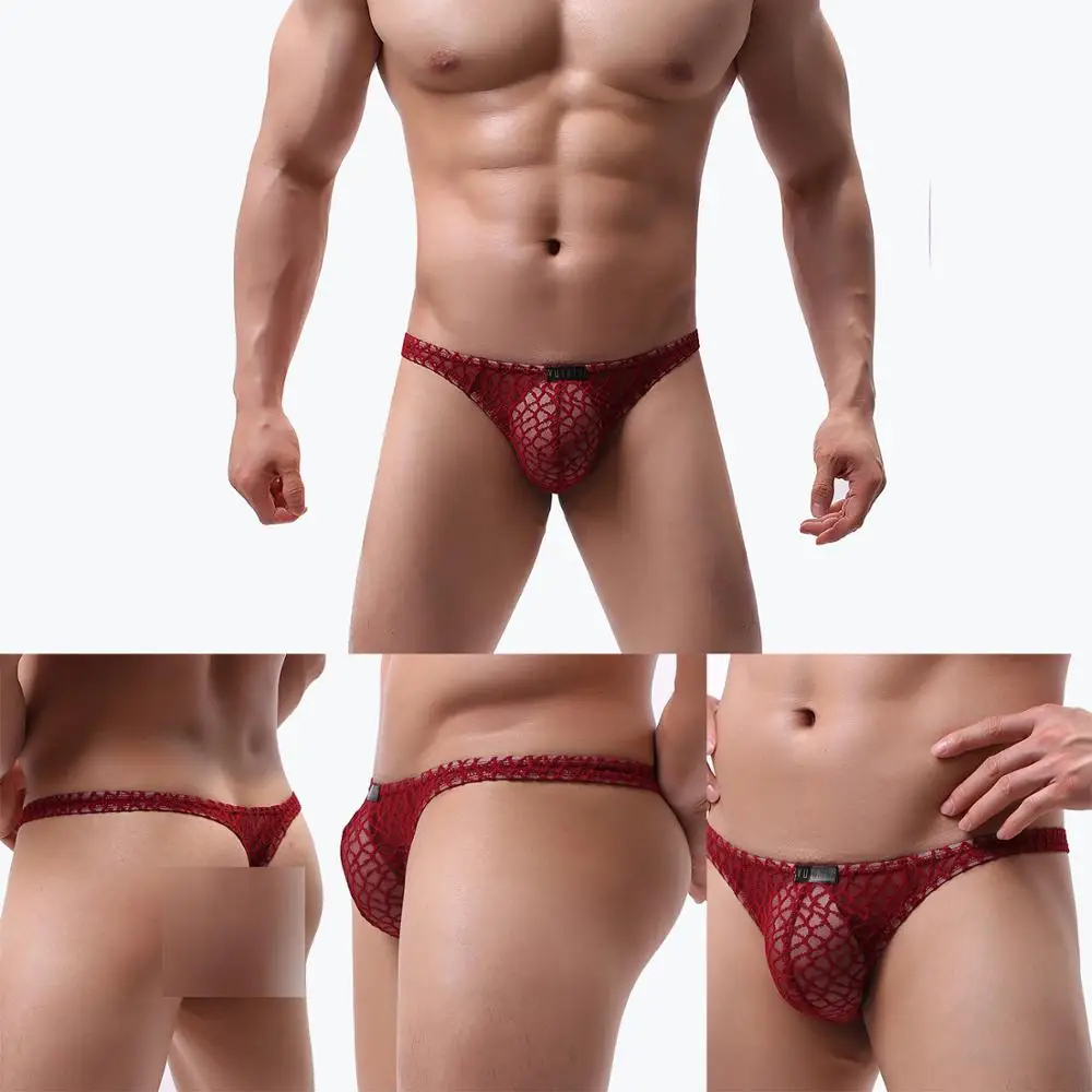 

Free Shipping Foreign Trade European Code Large Code Sexy Transparent Lace Men's Thong back B180