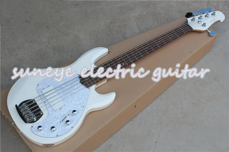 

Suneye White Glossy Finish Electric Bass Guitar 5 String Music Man Style Sting Ray 5 String Bass Guitar DIY Bass Guitar Kit