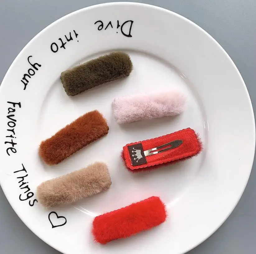 NEW6-10pcs корейские зимние заколки для волос для девочек из однотонного плюша; Сезон Зима; детская Hairpinssnap заколки для волос мода зимний для волос аксессуары подарок J114