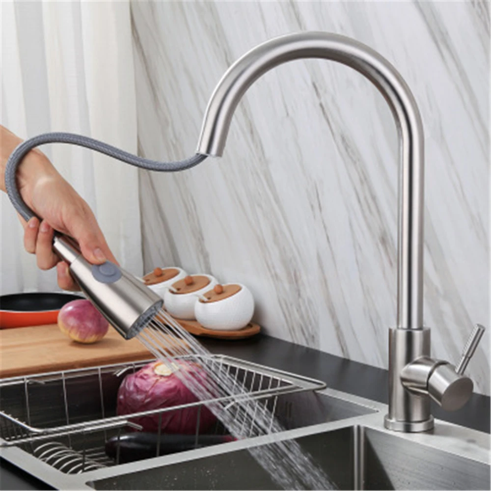 

Modern Simplicity Stainless Steel Kitchen Faucet Hot And Cold Rotating Sink Brushed Lead-free Stainless Steel Tap