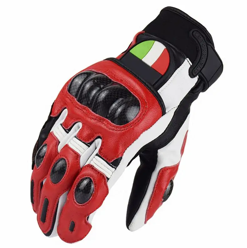 

Free shipping Motorcycl Carbon Fiber Genuine Leather Black Red Gloves Locomotive Bike Glove