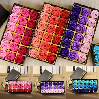 

18Pcs/Set Flower Soap Scented Bath Body Petal Rose Flower Soap Rose Soap Case Wedding Decoration Gift Festival Box 4 Colors