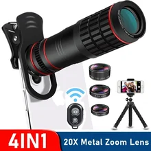 Universal 20X HD Metal Phone Camera Lens Telescope Zoom Macro Fish Eye Lens for Smartphone Tablet Telephoto Wide Angle Lente