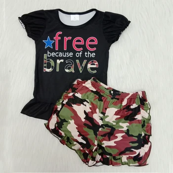 

2020 new summer children's clothes set free brave tshirts camouflage shorts baby girls clothes boutique kids clothing sets
