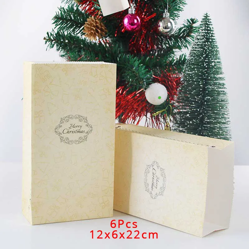 6pcs bags Рождественские бумажные подарочные коробки рождественские украшения для дома подарочная упаковка для конфет пластиковый бумажный пакет Kerst новогодние принадлежности - Цвет: 6pcs bags