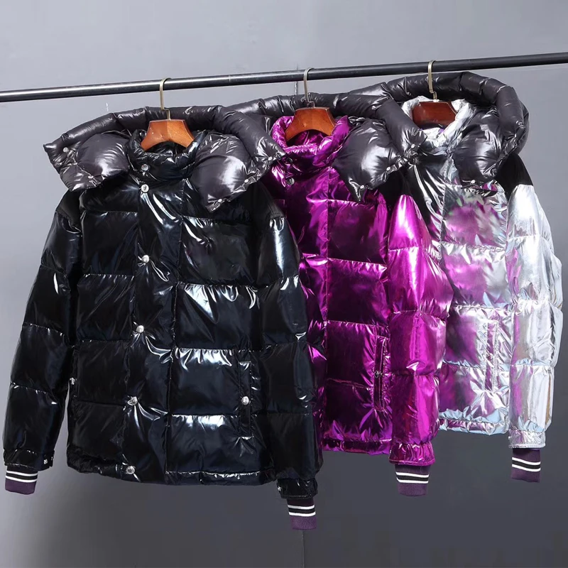 Новинка, мужской пуховик, рабочая модная повседневная ветрозащитная теплая куртка с капюшоном на белом утином пуху, блестящая утолщенная теплая куртка
