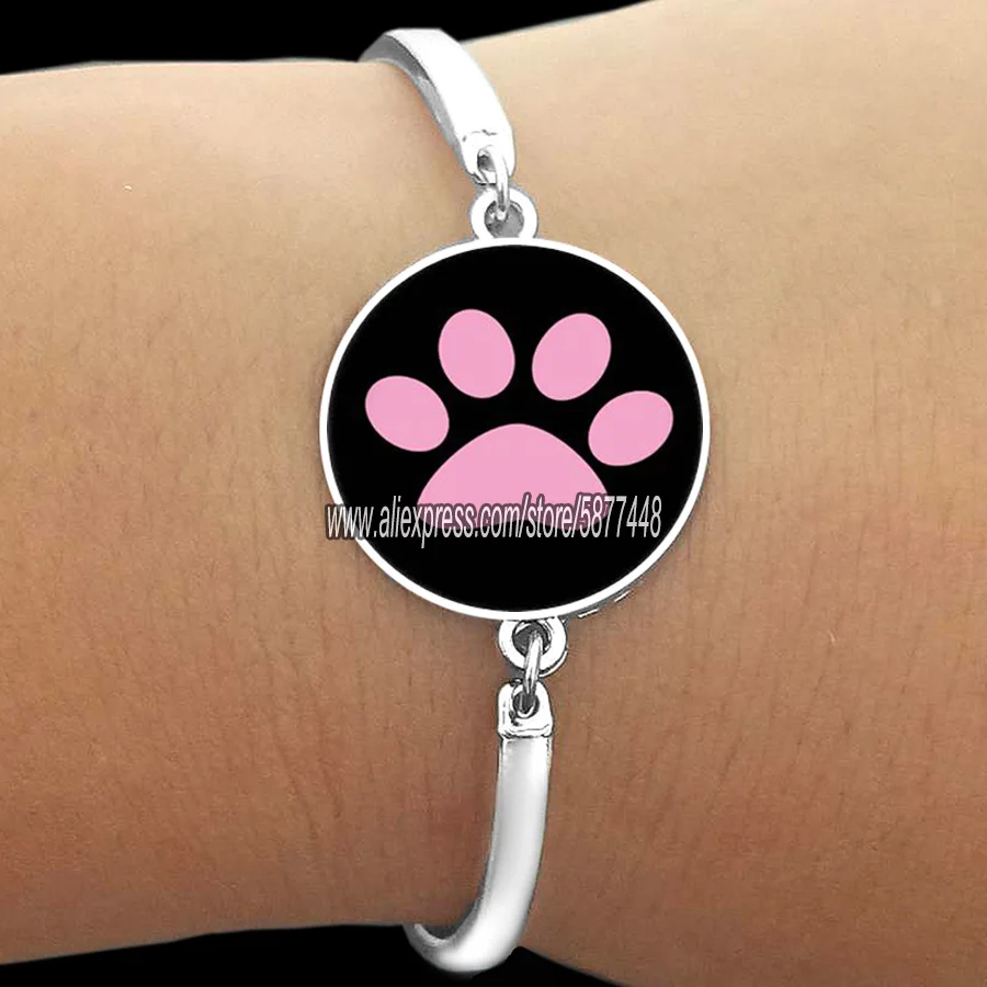 Cute Cat Paw Print Glass Women Bracelet Fashion Animal Paw Print Bangle You Always In My Heart Braclets Gift For Girlfriend bracelet jewelry