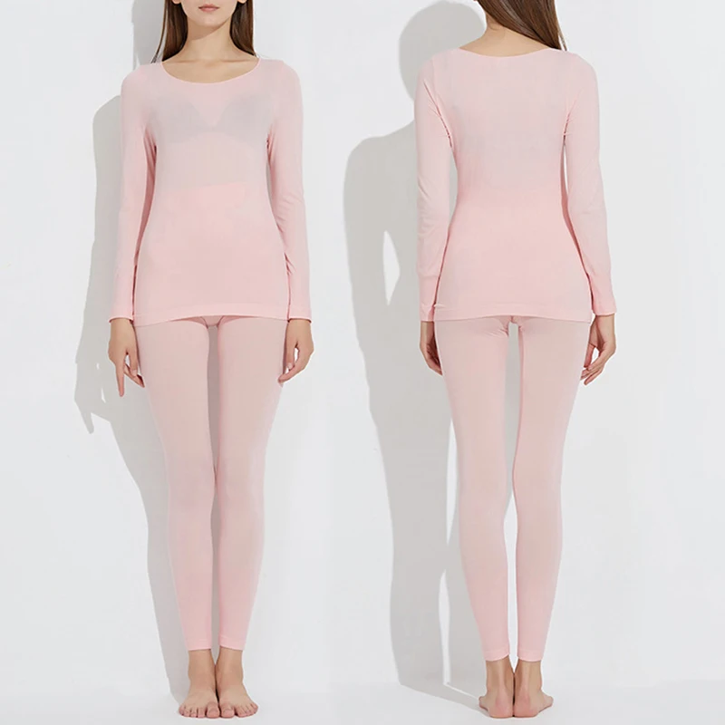 Women-Pink Самонагревающееся термобелье комплект Топы+ брюки 37 градусов постоянная температура для мужчин и женщин мягкое тонкое эластичное термобелье - Цвет: Women-Pink