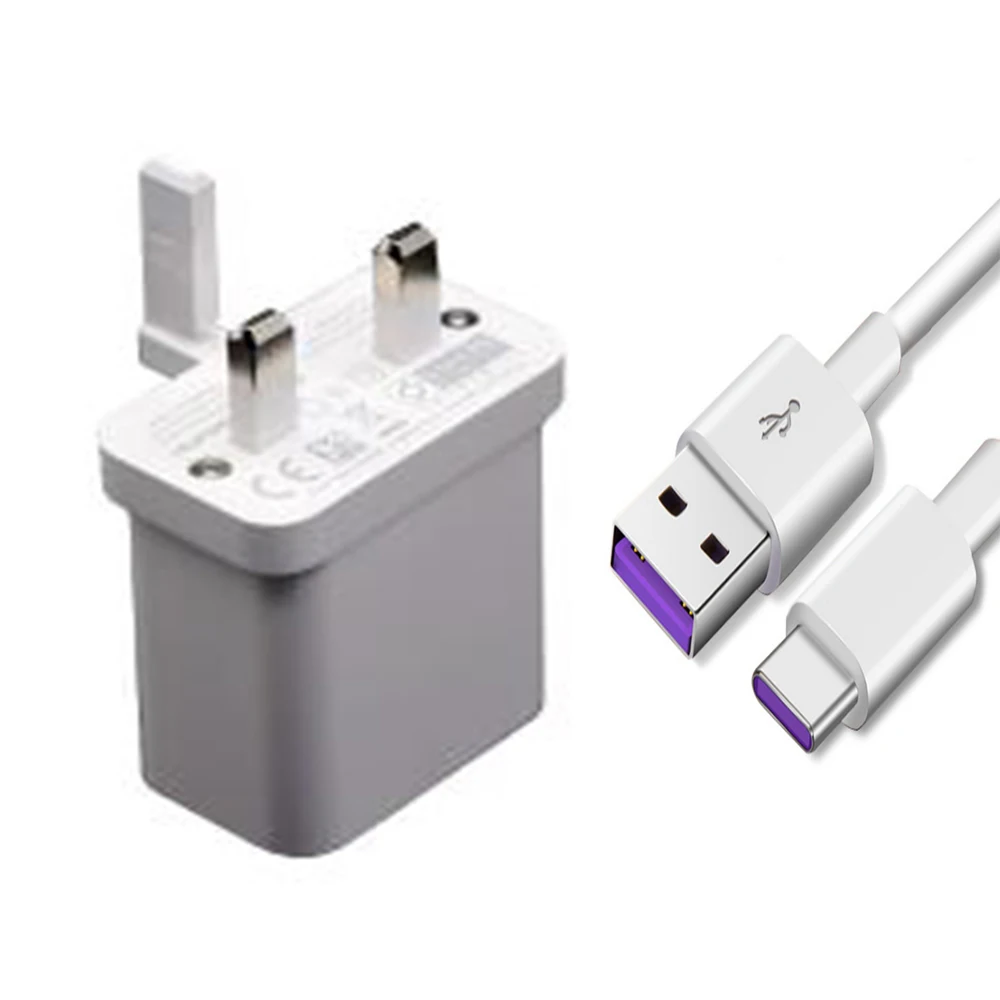 Зарядное устройство USB для HUAWEI с британской вилкой, зарядное устройство для путешествий, быстрая зарядка, 5V4. 5A, кабель usb type C P20 Pro Lite P10 9 Plus Nova 3e - Тип штекера: UK charger x cable