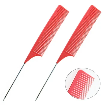 

Metal Tail Fork Teeth Hair Comb Carbon Heat Resistant Fine-tooth Metal Pin Bun Hair Rat Tail Comb Brush Hair Pick Section 1475