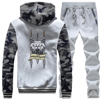 

Game of Thrones Men's Jackets+Pants 2Piece Sets Fashion Men Coat Winter Hoodies Suit Thick Fleece Hoodies Outerwear Clothing