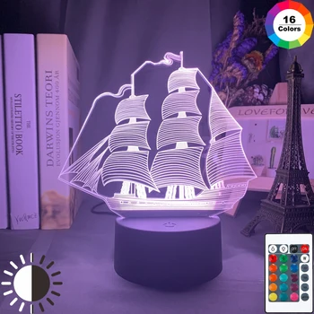 

Acrylic 3d Illusion Led Night Light Lamp Sailing Ship Colorful Home Decor Lights Usb Battery Powered Nightlight for Kids Bedroom