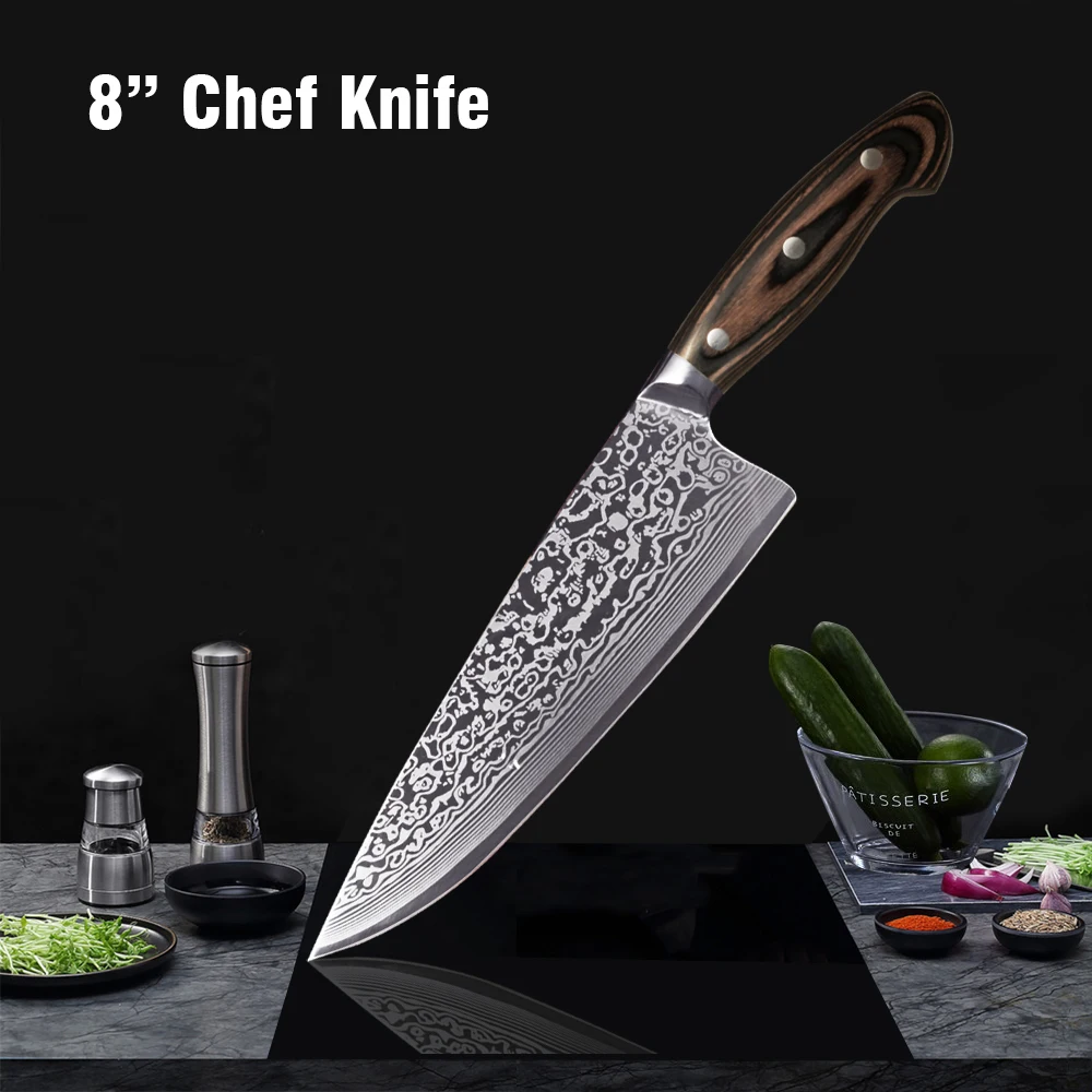8 inch chef knife FANGZUO 5 шт. набор кухонных ножей лезвия из нержавеющей стали Дамасские лазерные наборы шеф-ножей Santoku инструменты для приготовления пищи - Цвет: 8 inch chef knife