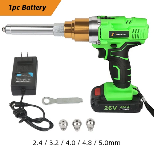 26V 1pcs battery Клепальный пистолет 26v 6000mAh портативный; беспроводной; перезаряжаемый Электрический слепой Поддержка 2,4 мм-5,0 мм заклепка с светодиодный светильник Клепальный Инструмент - Цвет: 26V 1pcs battery