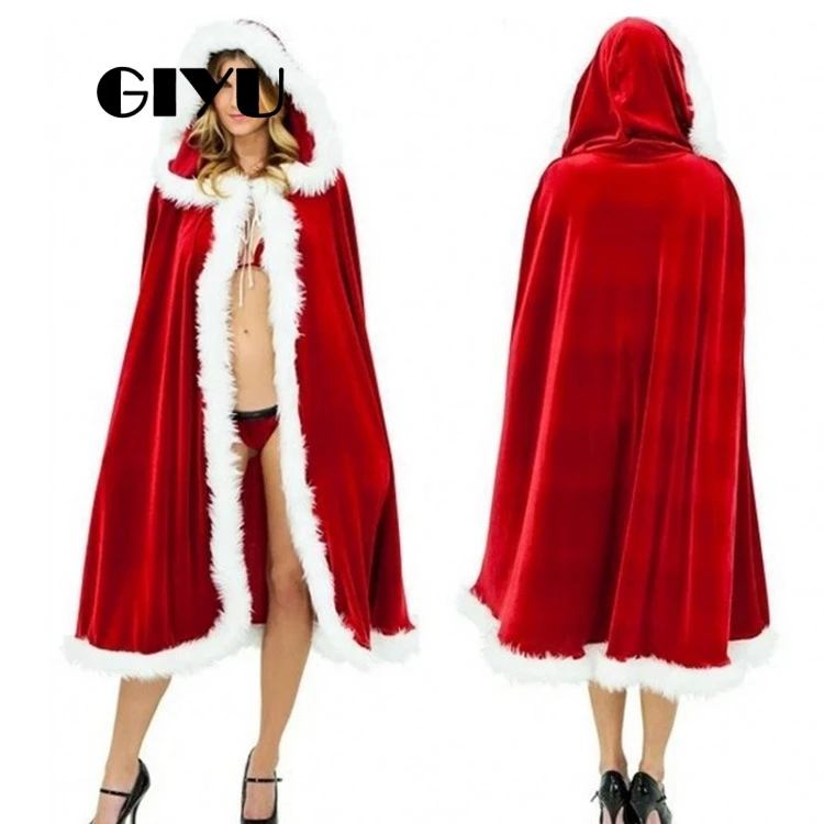 

GIYU Christmas Costume Women Cloth Accessories Xmas Adult Hooded Cloak Santa Claus Velvet Capa YF0528