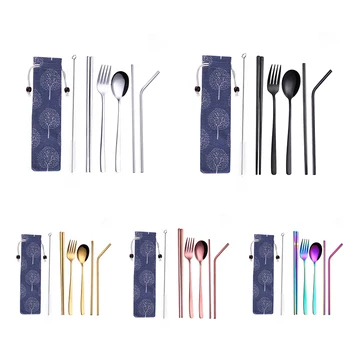 

Stainless Steel Creative Titanium-Plated Environment-Friendly Portable Tableware 304 Stainless Steel Spoon Chopsticks Set Suctio