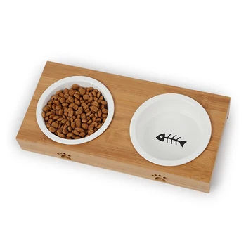 

Stress Free Round Drinking Supplies Ceramic Easy Clean Feeding With Bamboo Rack Dogs Cat Water Raised Food Dish Pet Bowl