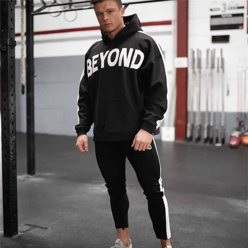 2019 NEW Gyms printing men Sets Sportswear Tracksuits Sets Men's Hoodies+Pants Running Suits Men's sports Suits Plus size M-2XL
