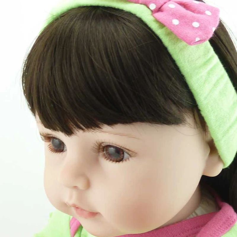58 см Reborn Baby Doll игрушка мягкая силиконовая принцесса платье ткань тело черные длинные волосы Реалистичная новорожденная Кукла Малыш детская игрушка