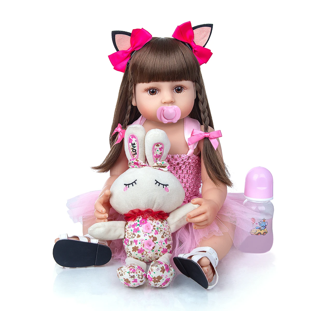 Hot Selling 55 cm Bebe Doll Reborn Toddler Girl Pink Princess Very Soft Full Body Silicone Beautiful Doll Real Touch Toy Gifts