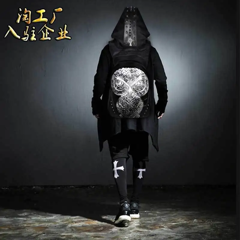 

New Style Cool Amazon Hat Backpack 3D Owl PU Animals Korean-style Outdoor Waterproof Computer Bag Men's