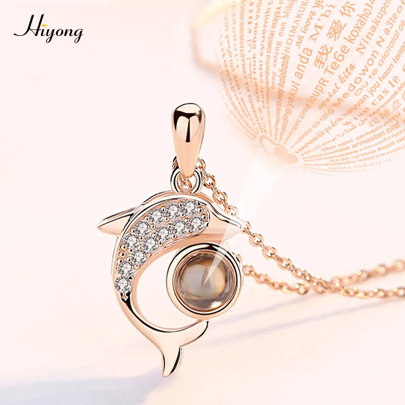 05-Rose gold HI YONG женское ожерелье с надписью «Love Memory», подвеска с подвеской «I Love You», 100 языков, лучший подарок на день Святого Валентина - Окраска металла: 05-Rose gold