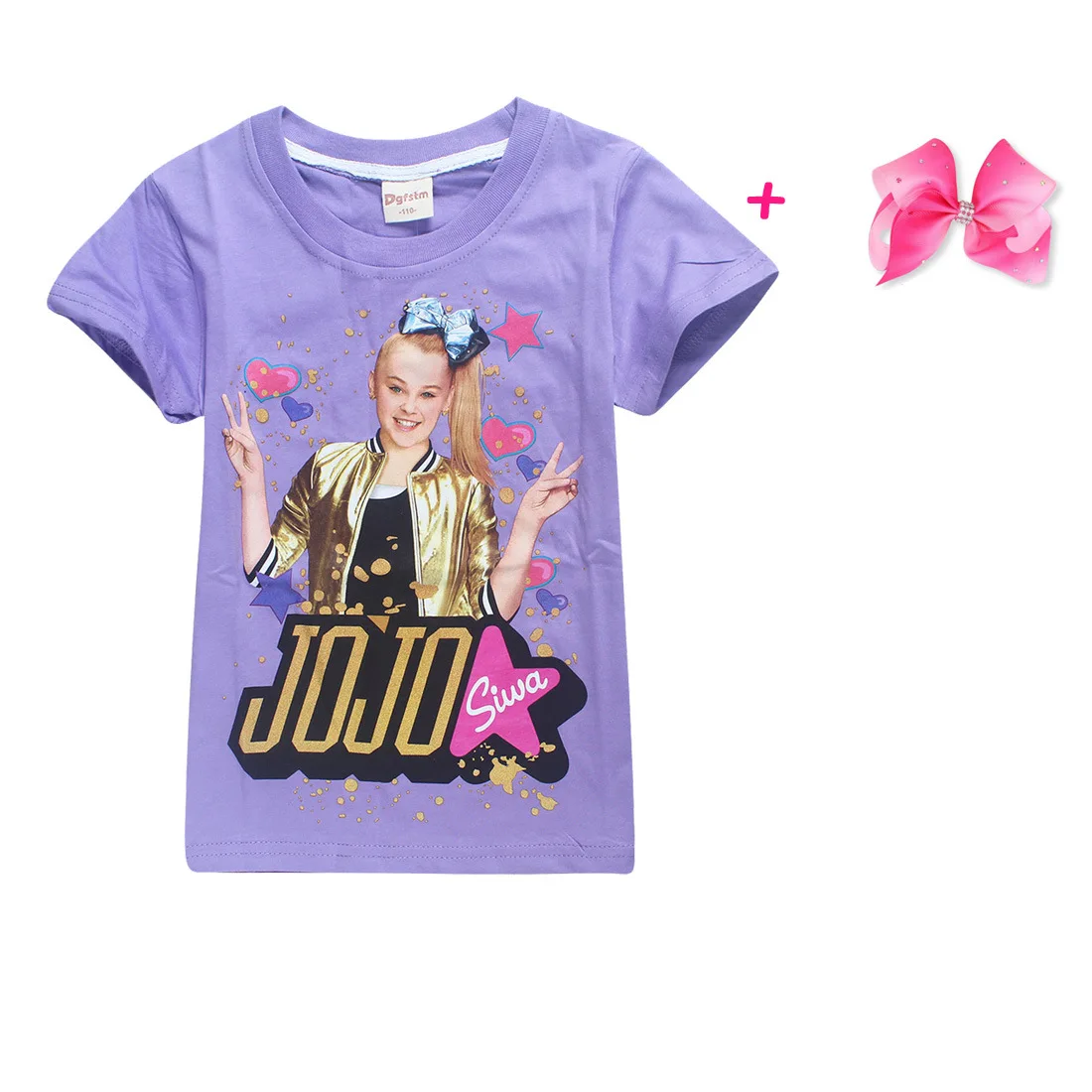 Детская летняя футболка; Одежда для мальчиков и девочек; jojo siwa; футболка с короткими рукавами; детская хлопковая Футболка с рисунком; топы; футболки серого цвета - Цвет: S8356-purple