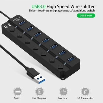 

Powered USB3.0 Hub 4-/7-Port USB Data Hub Splitter With Individual Switches And 5V Powered USB Extension Current Protection