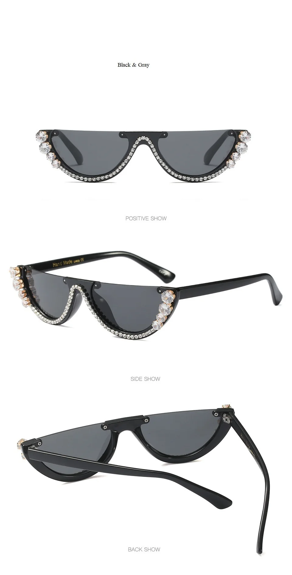 Женские солнцезащитные очки с прозрачной оправой, роскошные брендовые Стразы, черные солнцезащитные очки, полуоправа, женские винтажные Ретро шикарные сексуальные очки Ins