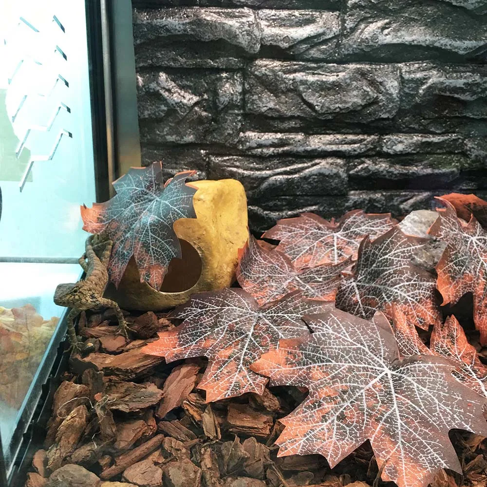 12 Pcs/Set Artificial Reptile Tank Plants Climbing Leaf Decoration for Lizards Reptiles Artificial Leaves Pet Habitat Decor