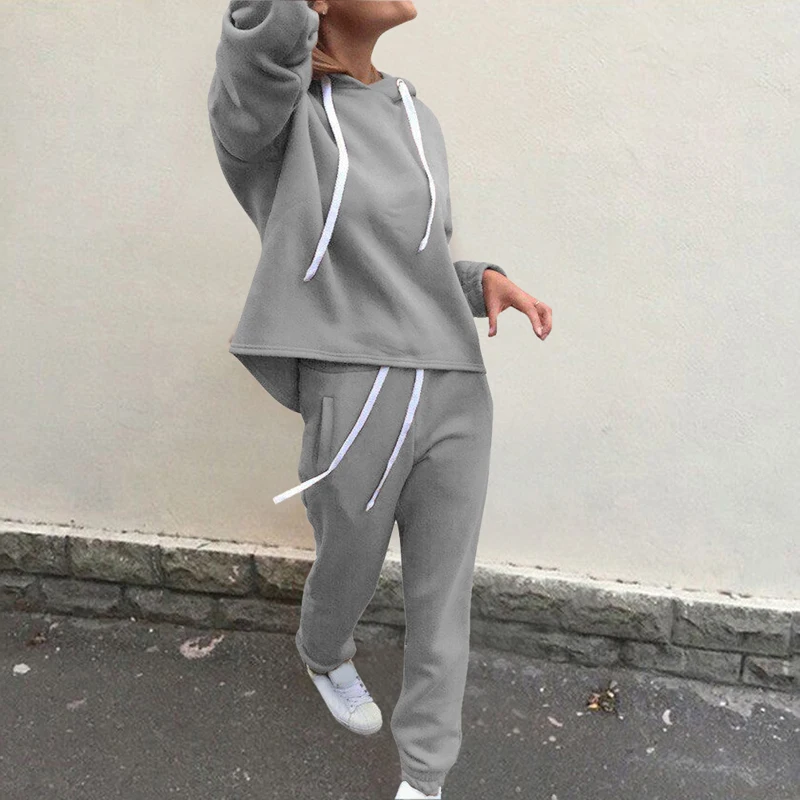 Gray Style 2 2 шт. Зимний спортивный костюм теплая спортивная одежда Спортивные штаны наборы для женщин осень толстовка с капюшоном наборы спортивные толстовки+ повседневные - Цвет: Gray Style 2