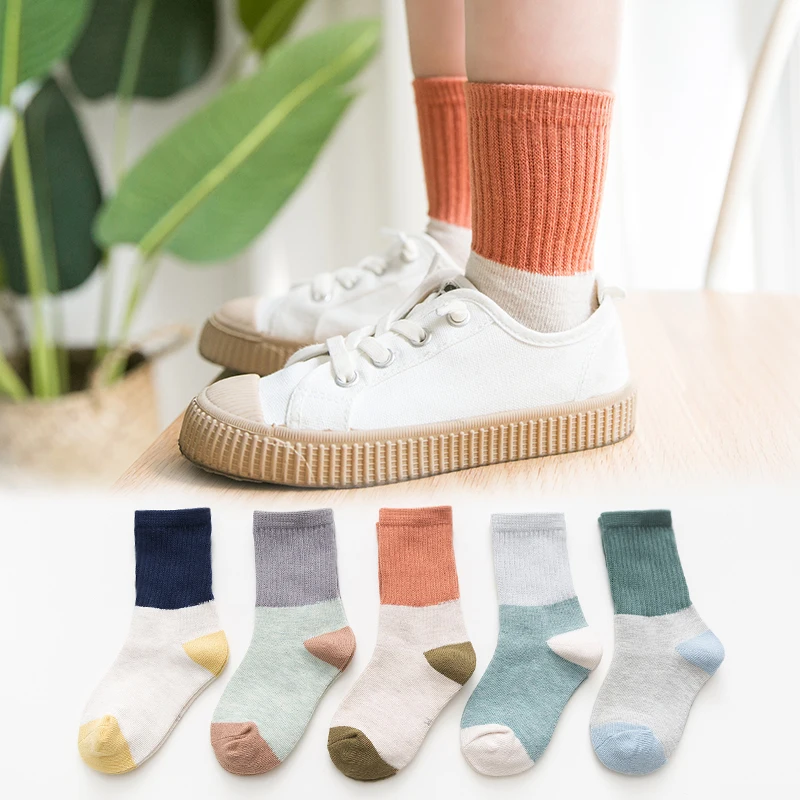 

1-12y Toddle Socks For Boys Girls Fall Winter Cotton Short Socks Kids Girls Socks Embroidery contrast color 5pairs/pack c102