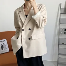 Aliexpress - oversized basic black suit jacket loose long sleeve casual blazer top v-neck double breasted caedigan coat clothes for women