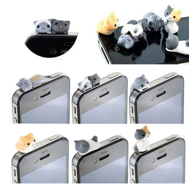 1pcs Cat 3.5mm cute Anti Dust Earphone Jack Plug Stopper Cap For Mobile Phone