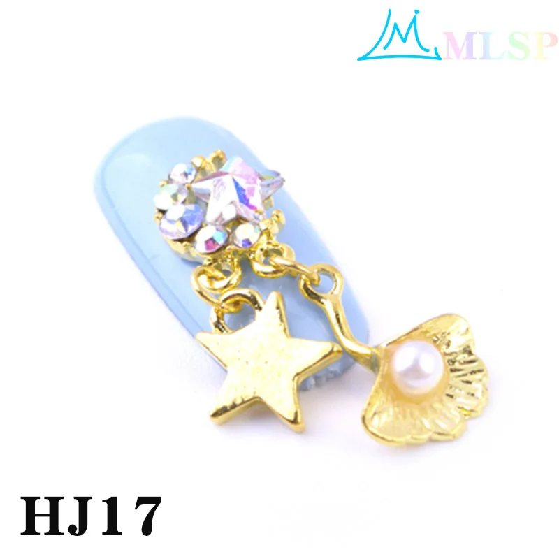 HJ17-10pcs 10 шт./лот, циркониевые украшения для дизайна ногтей, подвесные модели для ногтей, алмазные длинные висячие металлические Стразы для ногтей, изысканные Кристальные Звездные бриллианты - Цвет: HJ17-10pcs