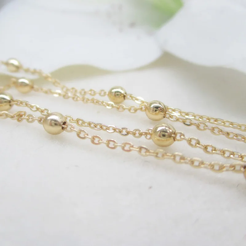 

K color Gold filled copper ball Beads Beaded chain handmade Chains for making jewelry accessories 1.3*3mm 1meter