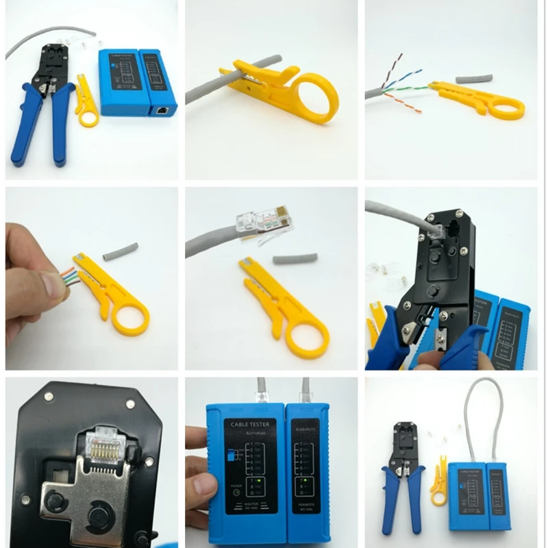 HIGH QUALITY RJ45 RJ11 CAT5e CAT6 Portable LAN Network Repair Tool Kit Utp Cable Tester AND Plier Crimp Crimper Plug Clamp PC