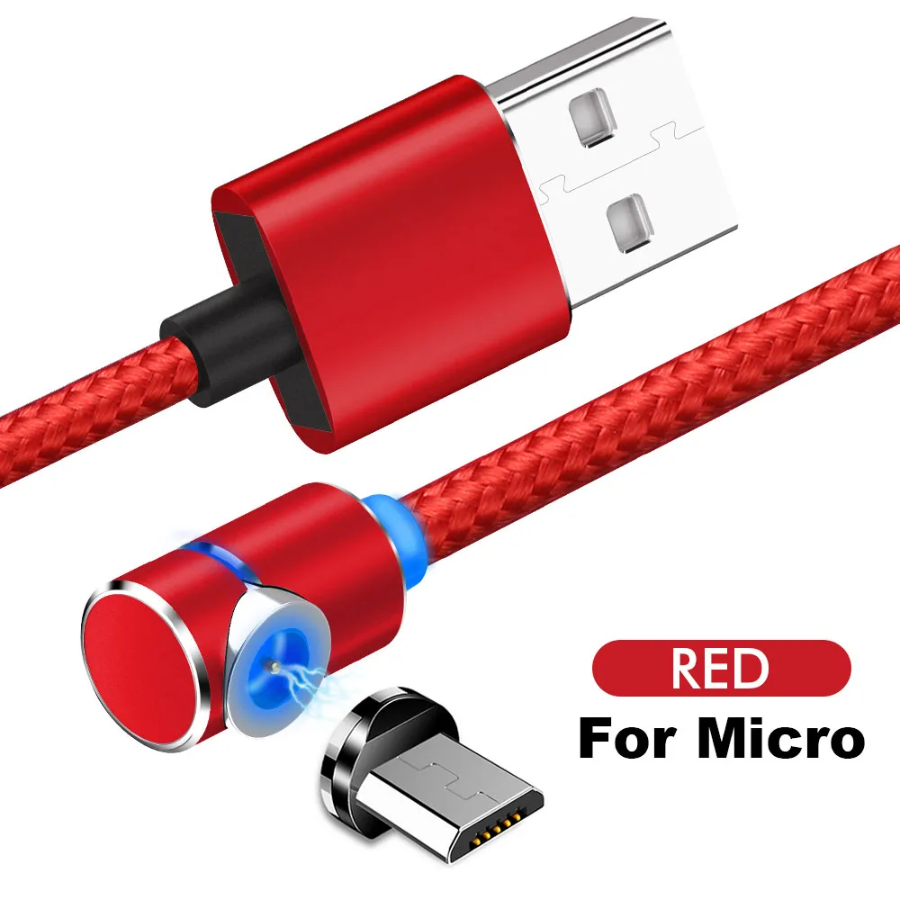 For Micro Red Магнитный кабель передачи данных 1 м нейлон 2A Быстрая зарядка светодиодный Micro USB для Apple Android type C для iPhone X Xs XR для huawei - Цвет: For Micro Red