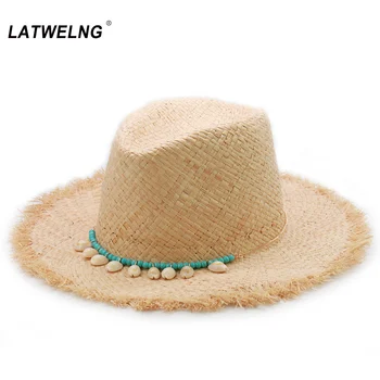 

Beads Shell Raffia Sun Hats For Women Handmade ins Summer Beach Hats Hawaiian Style Straw Cap Wholesale