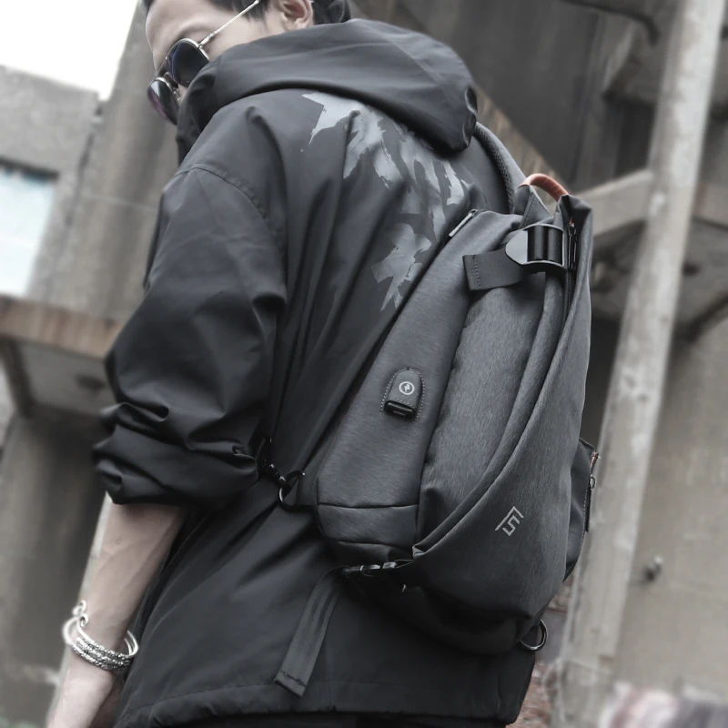  FYUZE nuevo bolso de pecho impermeable para hombres para hombre bandolera bolsa de carga USB bolsa 