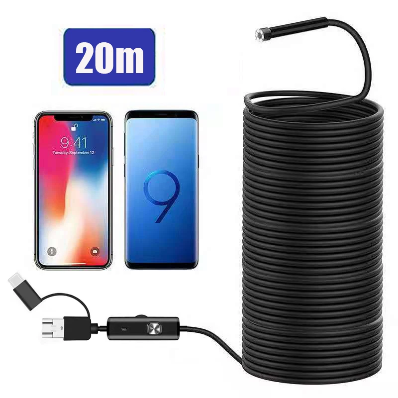20M Fishig Camera Endoscope USB Borescope 8mm Fish Finder Hunting Type C Video Flexible Inspection Cameras For Car Android Phone