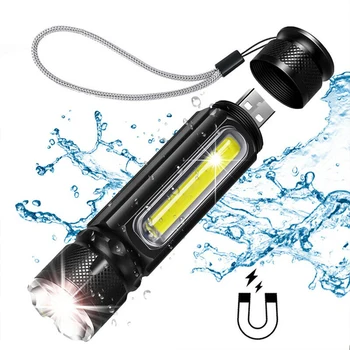 

5000LM Multifunctional LED Flashlight USB Rechargeable battery Powerful T6 torch Side COB Light linterna tail magnet Work Light