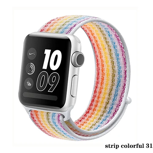 strip colorful 31 Нейлон pulseira для apple watch band 4 44 мм 40 мм(iwatch 5) apple watch 3 2 1 ремешок 42 мм 38 мм дышащий браслет ремень аксессуары - Цвет ремешка: strip colorful 31