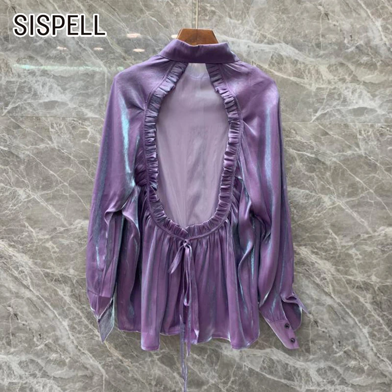 SISPELL/осенние женские рубашки с бантом и открытой спиной, с отворотом, с воротником, фонариком, с длинными рукавами, со шнуровкой, блузки, Женская мода, новая одежда