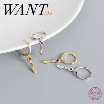 

WANTME Luxury Colorful Zircon Spike Ear Buckle for Fashion Women Genuine 925 Sterling Silver Punk Bullet Rock Earrings Jewelry