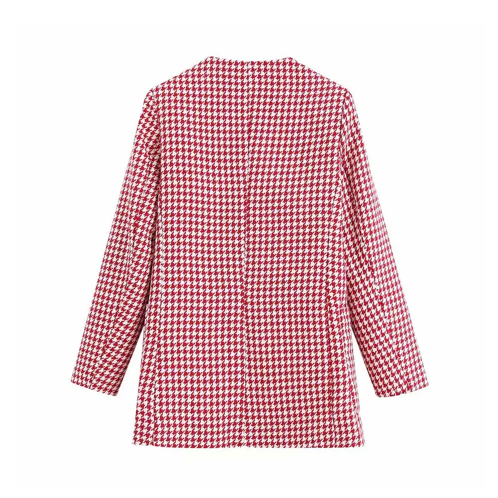 price reduction  Vintage Stylish Double Breasted Houndstooth Jacket Coat Women 2020 Fashion Long Sleeve Pockets Plai