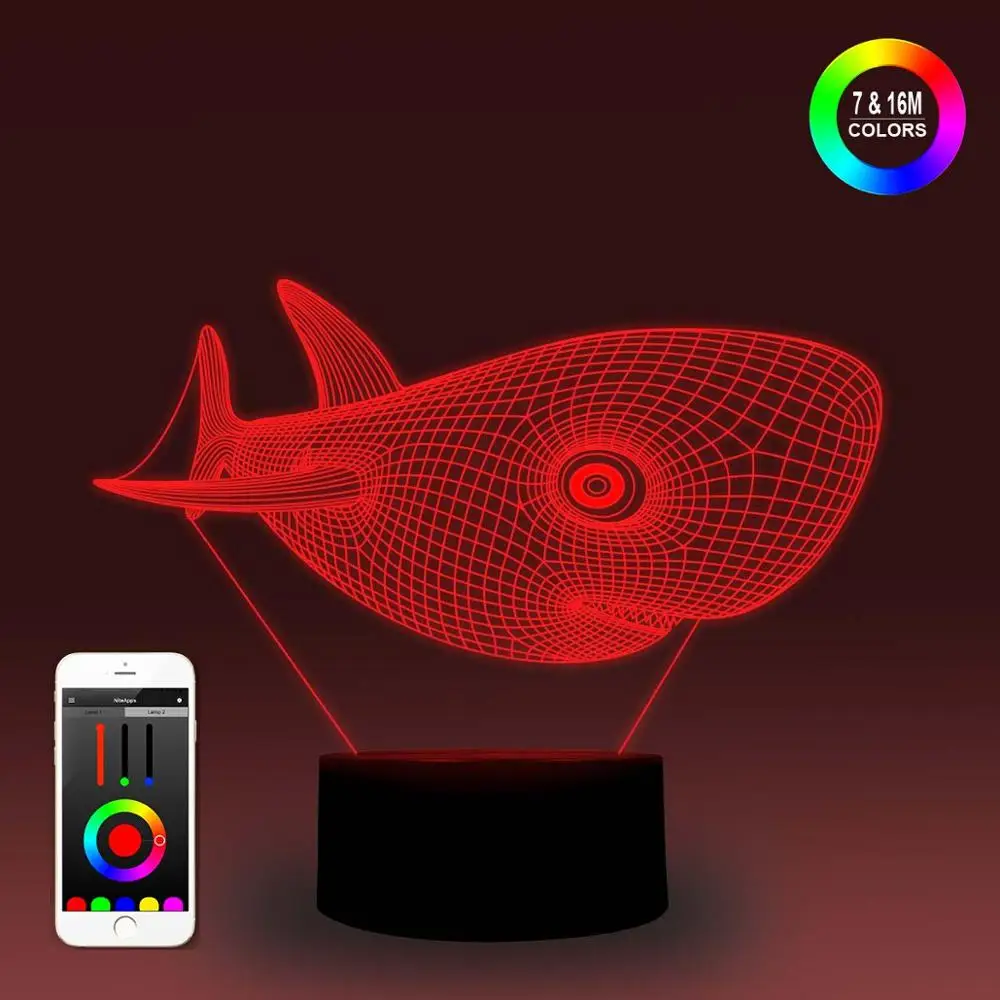 NiteApps 3D мультфильм Акула ночник настольная Иллюзия украшение лампа подарок на день рождения приложение/сенсорное управление